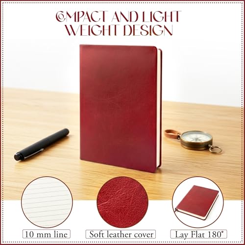 Image of GLUN Soft Touch PU Leather A5 Notebook, Red Cover Portable Pocket Diary Notepad with Schedule, 252 Writing Pages for Home, School & Office Use