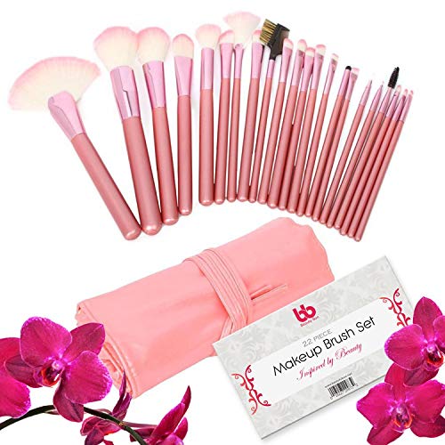 Professional Cosmetic Makeup Brushes Set - Beauty Make Up Face Kit Eyeshadow Foundation Eyeliner Bronzer Concealer Contour Brush for Blending Powder & Cream With Organizer Holder Case 22 Piece Pink