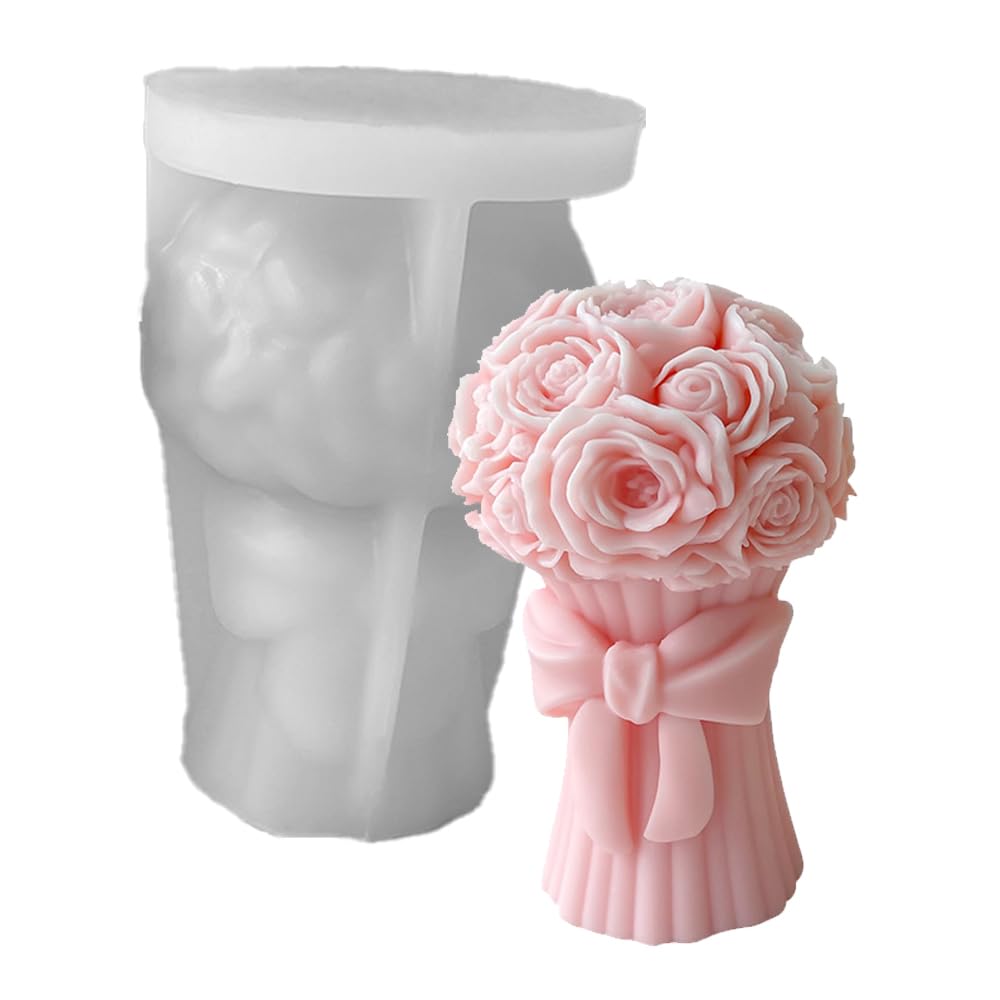 Conshvi3D Rose Bouquet Candle Molds Silicone, DIY Flower Pillar Candle Molds for Candle Making, Moldes para Velas, Wedding Souvenirs Home Decor Valentine's Day Gifts