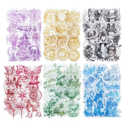AuriicLeaf Retro Steampunk Washi Stickers, 180 Pcs Mechanical Ephemera for Scrapbooking, Journaling, DIY Crafts, and Art Supplies