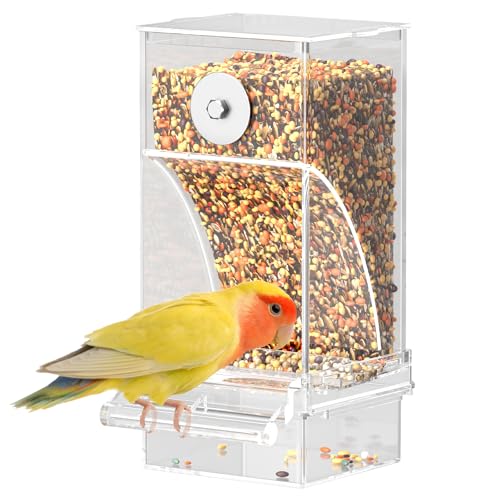 Pawfly Automatic Bird Feeder Bird Feeder for Cage No Mess Bird Feeder Clear Acrylic Bird Cage Feeder Parrot Feeder for Parakeet Cockatiel Budgie & Small Birds