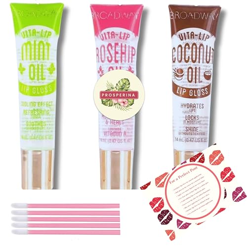 Broadway Hydrating Lip Gloss, LIP GLOSS SET-Non-Sticky- Glossy, Lasting vitamin infused (14ml Each, Pack of 3) (Mint, Coconut, Rosehip) Bundle- Perfect Pout Card, lip applicators -Botanical Collection - Image 6