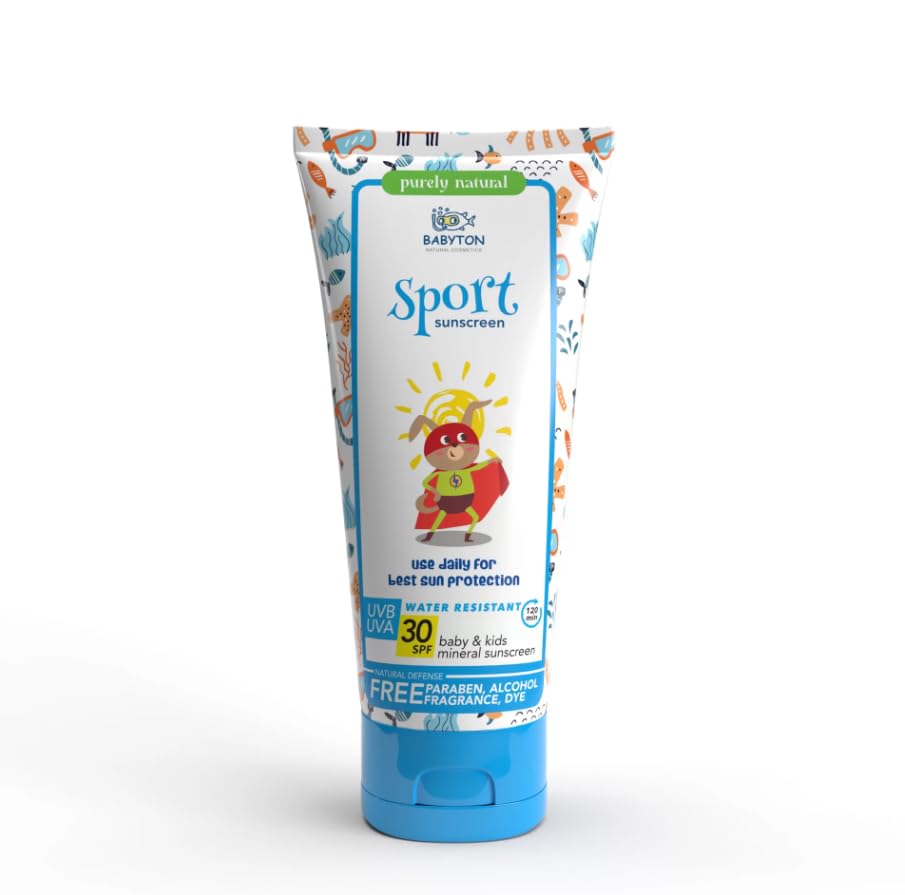 Babyton Sport SPF 30 Water Resistant 100 ml Mineral Sunscreen for baby& kids -Non Nano Zinc Oxide%20 No Parabens or Sulfates