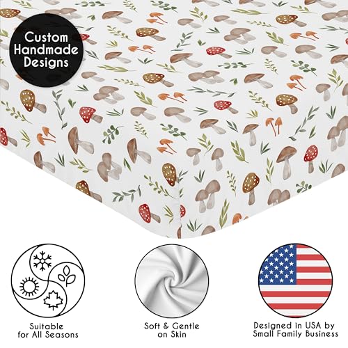 Image of Sweet Jojo Designs Fitted Baby Crib Sheets (Woodland Mushroom) for Boys or Girls, Infant Nursery, Toddler Room - Standard Size (Colorful, Watercolor, Toadstool, for the Forest Animals Collection)