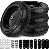 phepetroll 13 Inch Flat Free Wheels Tires 4.00-6 Solid Replacement with Universal 5/8' Axle Bore Hole, 16 Spacers and 8 Pins, for Wheelbarrow, Garden Wagon, Hand Truck, Trolley, Lawn Mower, 4 Pack