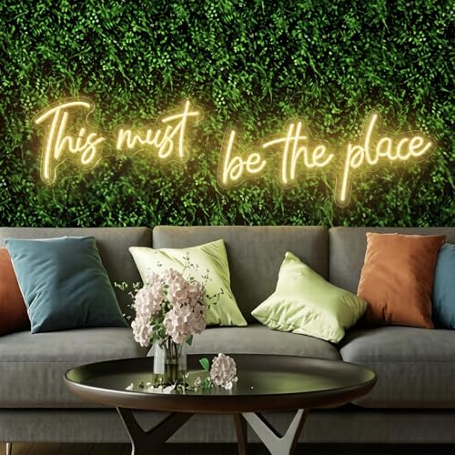 This Must Be the Place Neon Sign 41 Inch Neon Light Signs with Remote Dimmer LED Light Up Signs for Wall Decor Bedroom Office Cafe Bar Weddings (Warm White)