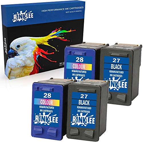 RINKLEE Remanufacturado para HP 27 28 XL Cartucho de Tinta Compatible con HP Deskjet 3320 3420 3520 3550 3620 3650 5650 5850 Fax 1240 PSC 1110 1205 1210 1215 1315 Officejet 4215 | 2 Negro, 2 Tricolor
