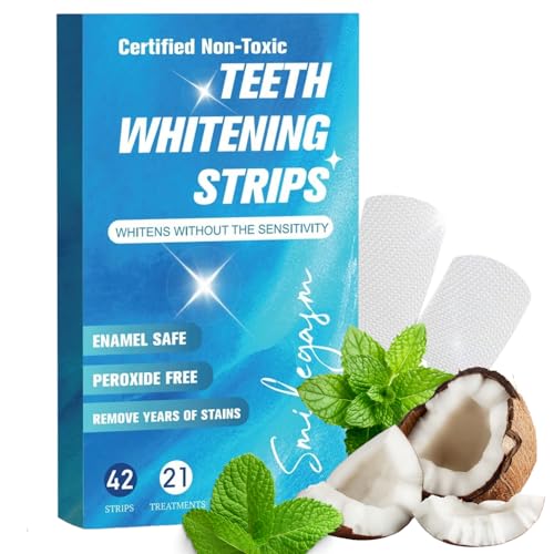 Image of Teeth Whitening Strips - Dental Whitening Kit for Brighter Smile - Fast Stain Remover - Enamel-safe, Non-Alcoholic, Vegan Sensitive Teeth - 42 Strips