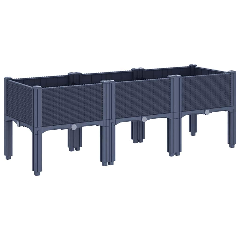 vidaXL Jardinera con Patas, Macetero de Plantas Flores, Maceta de Hierbas, Arriate para Jardín Patio Balcón Terraza, PP Azul Gris 120x40x42 cm