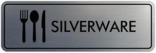 Signs ByLITA Standard Silverware Door or Wall Sign Easy Installation | Durable Construction | Kitchen Essentials | Hygiene Sign (Brushed Silver) - Large