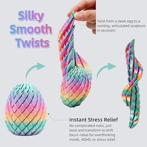 JimSeiSei 3D Printed Fidget Toy, Twisty Dragon Eggs, Spiral Slippery Egg Fidget Toy, Stress Relief Sensory Desk Toy for Adults and ADHD, Rotating Focus Anxiety Relief Pocket Toy (Rainbow) — view 3