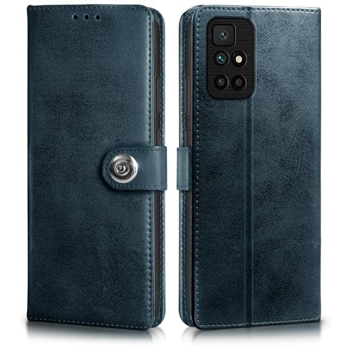 Image of WOW IMAGINE Shock Proof Flip Cover Back Case for Xiaomi Mi Redmi 10 Prime (Magnetic Button Flip Case | Wallet Pockets & Stand | Leather Finish | Oxford Blue)