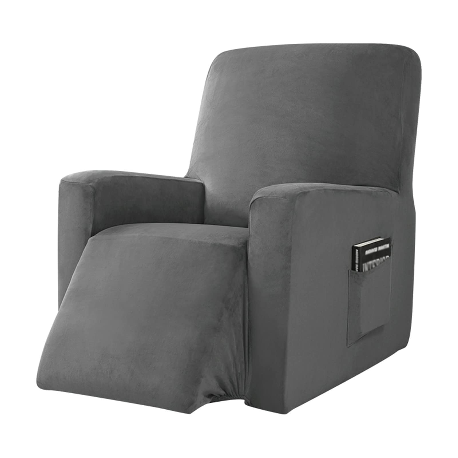 Copripoltrona Relax Elasticizzato, 1 Pezzo Morbido Velluto Fodera per Poltrona Reclinabile Relax Completo con Tasche Copridivano Coprisedile Antiscivolo (Grigio Scuro,1 Posto)