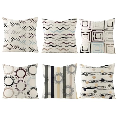 Housses de coussin effet lin de qualité supérieure géométrique beige anthracite 45x45 - 2