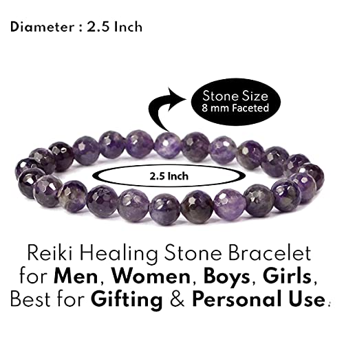 Image of Reiki Crystal Products Certified Natural Crystal Stone 8 mm Diamond Cut /Faceted Beads Bracelet for Men & Women | Reiki Charged Gemstone Bracelet | Multiple Crystal Variants Available