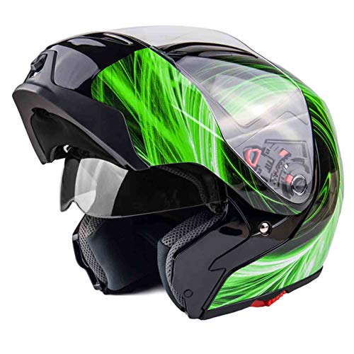 Typhoon G339 Modular Motorcycle Helmet DOT Dual Visor Full Face Flip-up - Green