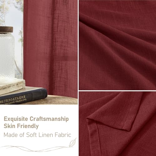 Image of LAMIT Sheer Linen Curtains 63 Inch Length for Bedroom, Light Filtering Christmas Decor Panels Bronze Grommet Linen Textured Drapes for Living Room /Farmhouse, 2 Panels Set, 52 x 63 Inch, Burgundy Red