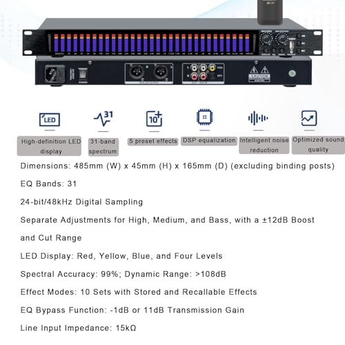 Ecualizador gráfico estéreo de 31 bandas, con función de silenciamiento, entradas coaxiales y de fibra óptica, para estudio miniatura 3
