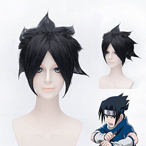 COOLSKY 11.8" Balck Anime Cosplay Wig Short Fluffy Party Costume Halloween Party Wigs