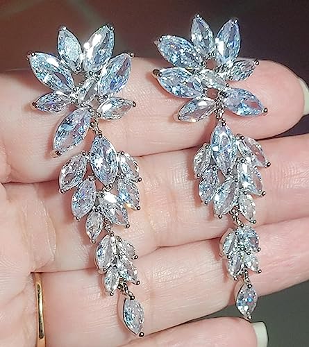 Wedding Earrings Elegant Statement Dangle Drop Dangling CZ Marquise Cubic Zirconia AAAAA 18K Gold Plated Rhinestone Luxurious for Brides Bridal Wedding Women Precious Crystal2