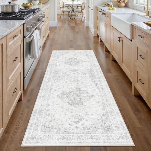 DUIDY 2x6 Washable Kitchen Runner Rug Non-Slip Medallion Gray Throw Carpet