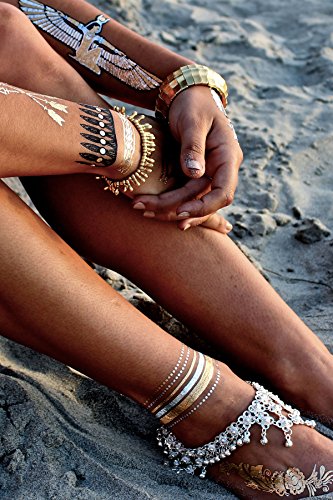 Flash Tattoos CHILD OF WILD Authentic Metallic Temporary Jewelry Tattoos 4 Sheet Pack (Black/gold/silver) Includes over 27 assorted premium bohemian inspired waterproof tattoos