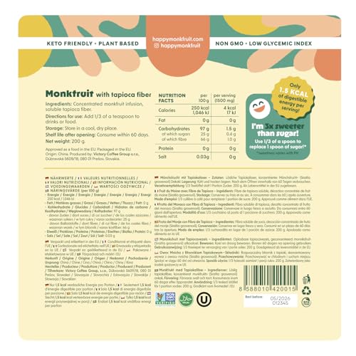 Miniatura 2 de Endulzante De Fruta Del Monje En Polvo 200 G 3 Más Dulce Que El Azúcar, Monk Fruit Natural Apta Para Keto Y Baja En Carbohidratos Con Fibra Prebiótica, 150 Porciones Sin Alcoholes De Azúcar