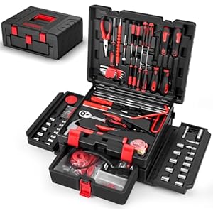 Sundpey 132-PCs Car Tool Kit - Portable General Basic Home and Automotive Repair Tool Set with Drawer for Men Women with Hook & Pick & Fastener & Valve Stem Removal Tools for RV Truck Motorc