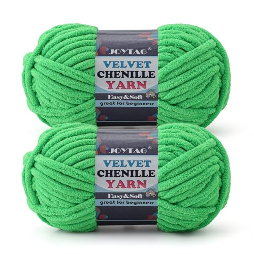 Image of 2 Pack Chunky Chenille Yarn for Crocheting and Knitting Beginners,Thick Bulky Plush Fluffy Velvet Soft Baby Blanket Crochet Chenille Yarn for Crocheting Blankets /Amigurumi /DIY Crafts(Christmas Green