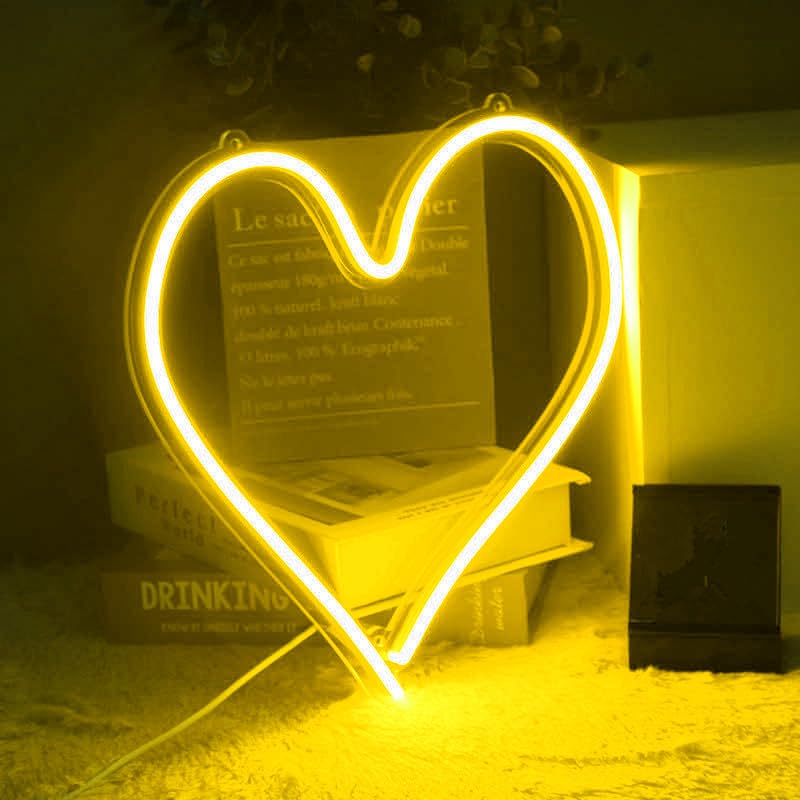 SHANJIA LED Heart Night Lights,Love Heart Neon Light Valentine's Night Lights Heart Shaped Neon Signs Acrylic Neon Signfor,Birthday Party,Kids Room Decorate (Warm)