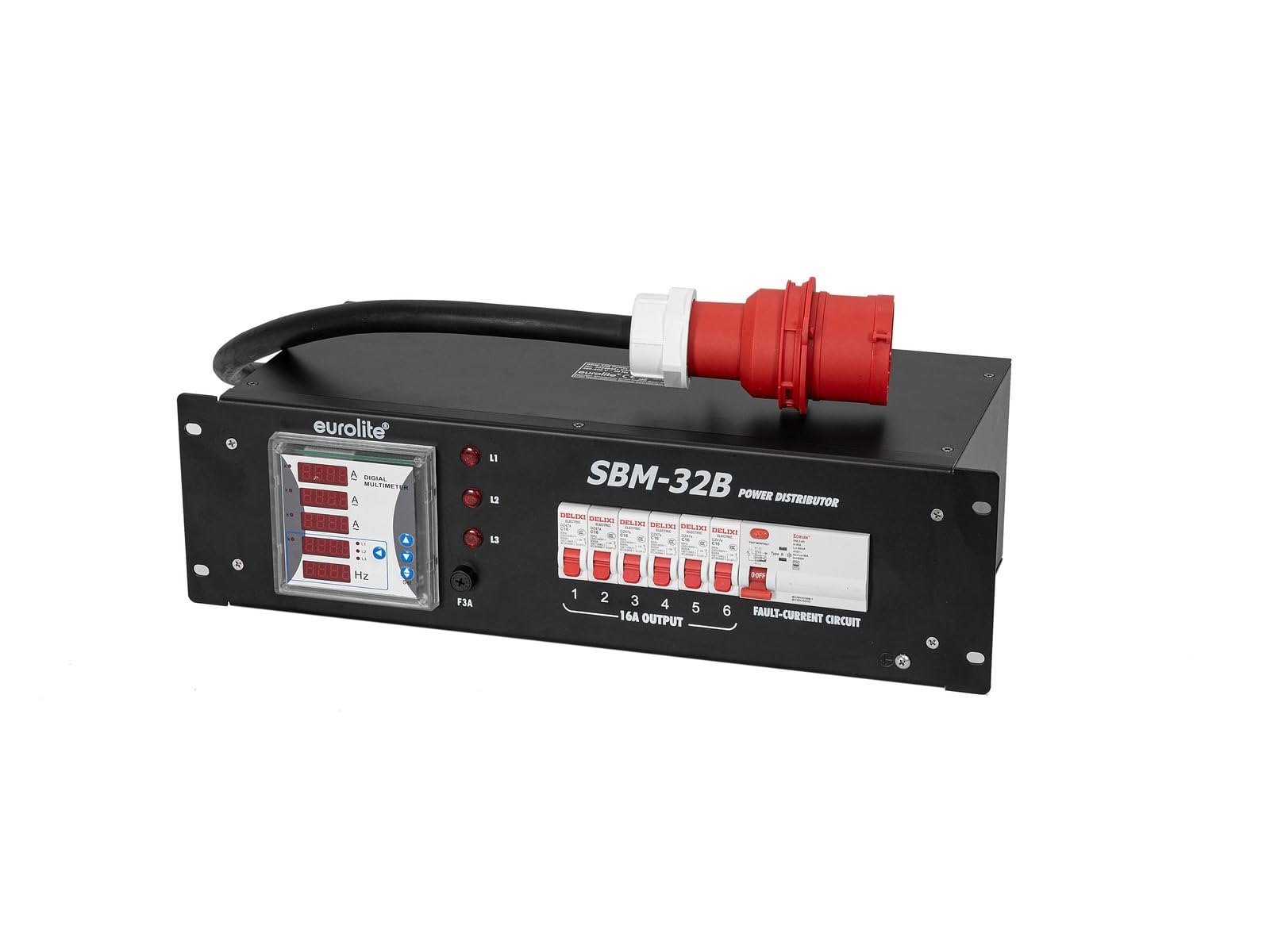 EUROLITE SBM-32B Stromverteiler | 32 A Stromverteiler mit Multimeter im 19" Gehäuse