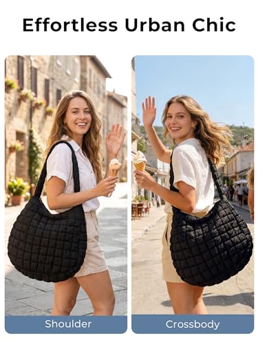 Image of Puffer Quilted Tote Bag for Women Nylon Crossbody Bags Puffy Purse Hobo Large Shoulder Bag Trendy