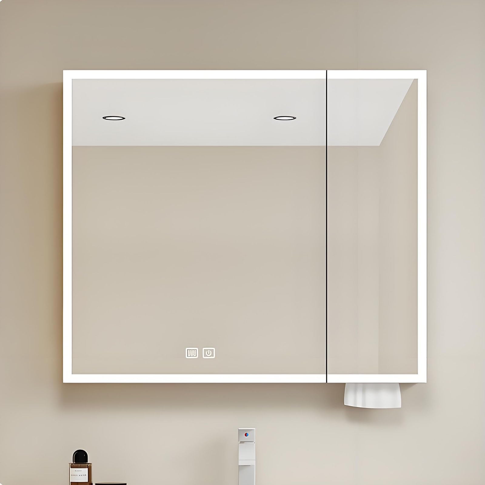 Szafka do przechowywania w łazience naścienna, szafka z lustrem toaletowym LED, inteligentna szafka przeciwmgielna, podświetlana apteczka z lustrem HD, inteligentny przełącznik dotykowy