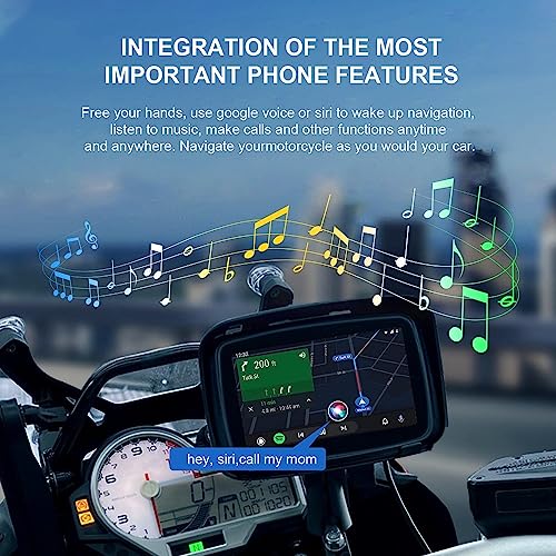 Image of Sunweyer Portable Carplay Wireless Android Auto for Motorcycle,5 Inch IPX7 Waterproof Touchscreen,Auto GPS Navigation,5G Dual Bluetooth,Support Siri /Google Assistant