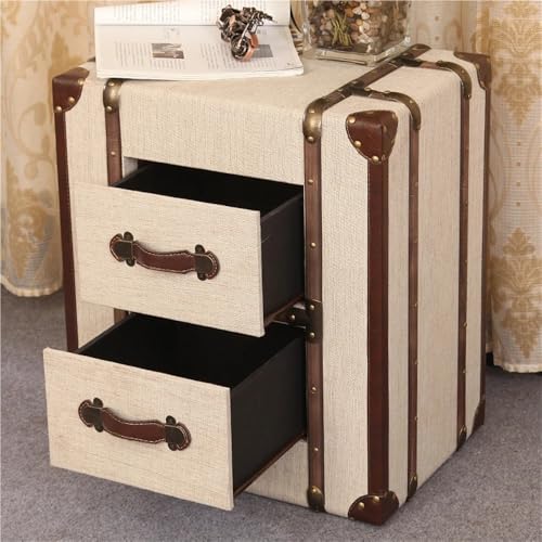 Vintage Trunk Nightstand with Drawers, Retro Suitcase Bedside Table, Creative