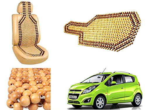 Image of Car Bead Seat Wooden Beads Cushion Cover Pad for Chevrolet Beat Type 2, Acupressure Sitting Seat Cover | Cream Color - Pack of 1