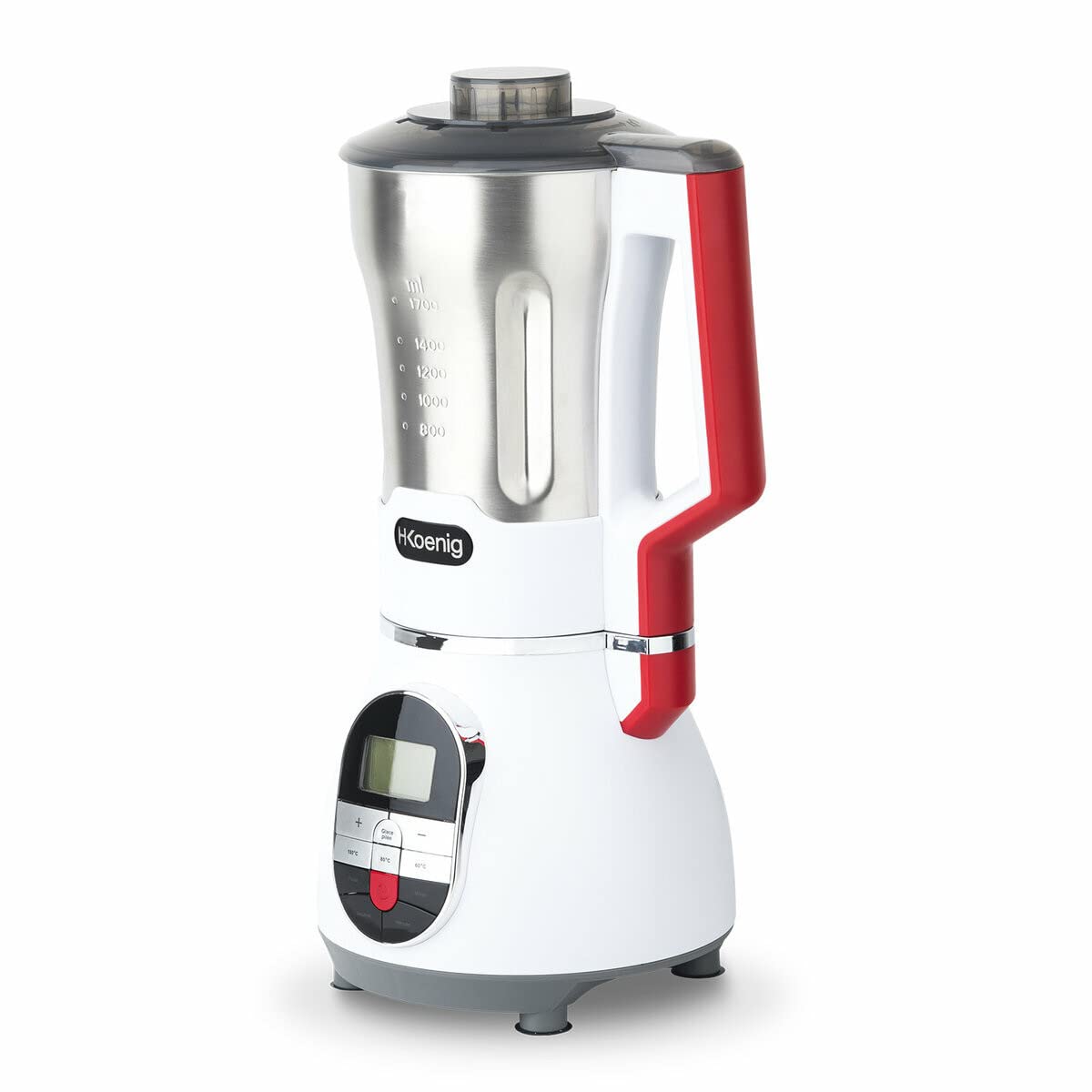 H.Koenig MXC36 Sopera Eléctrica y Licuadora, Máquina para hacer Sopas, Batidos, o Salsas, 1.7 Litros, 900 W, 7 Velocidades, 3 Temperaturas, Acero Inoxidable, Blanco.