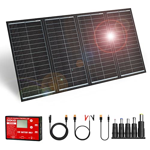 Image of DOKIO 300W 36V Portable Foldable Solar Panel Kit, Compact 20x38in Design 15.21lb with Standalone Controller and USB, Monocrystalline Charger for 22V Batteries, Power Stations, RV Camping Emergency Use