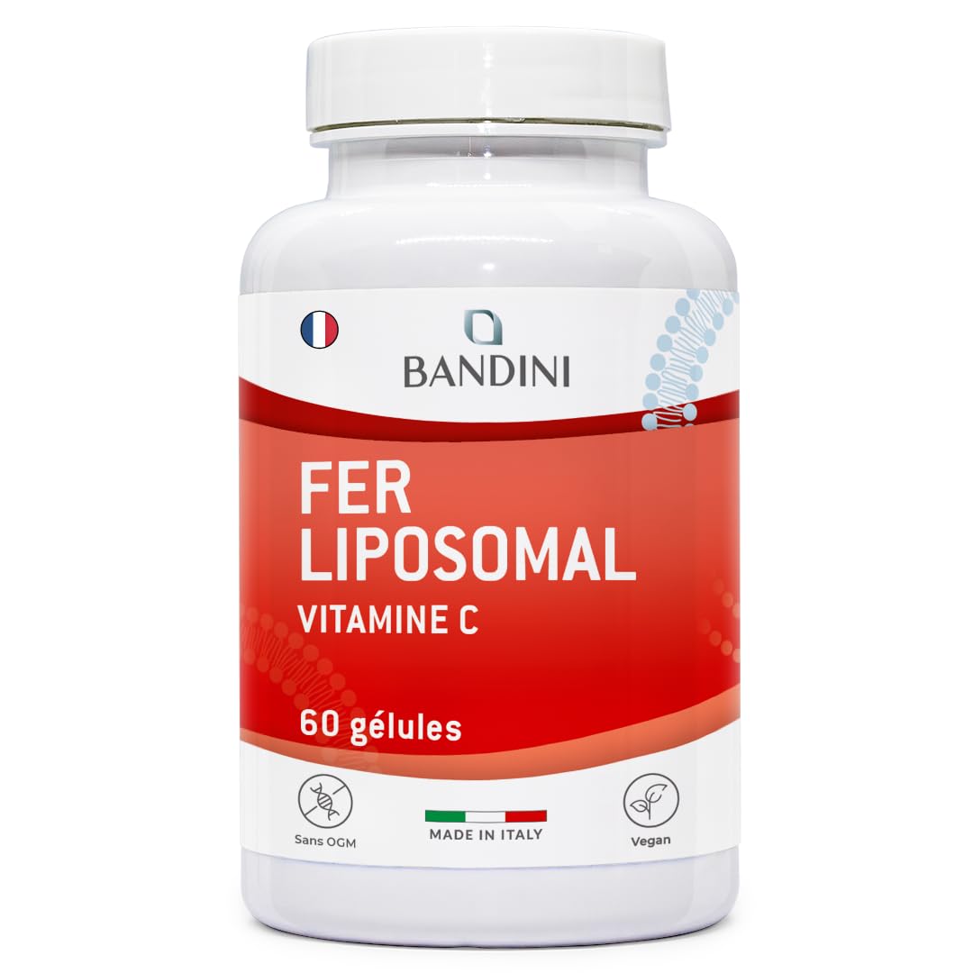 Bandini® Fer Liposomal 30mg + Vitamine C, Acide Folique, Vitamines B12, B6 et A - Biodisponibilité Haute, Absorption Ren
