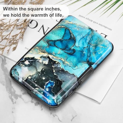 Image of Elfish RFID Blocking Credit Card Protector Aluminum ID Case Hard Shell Business Card Holders Metal Wallet for Men or Women, Graygreen Marble,