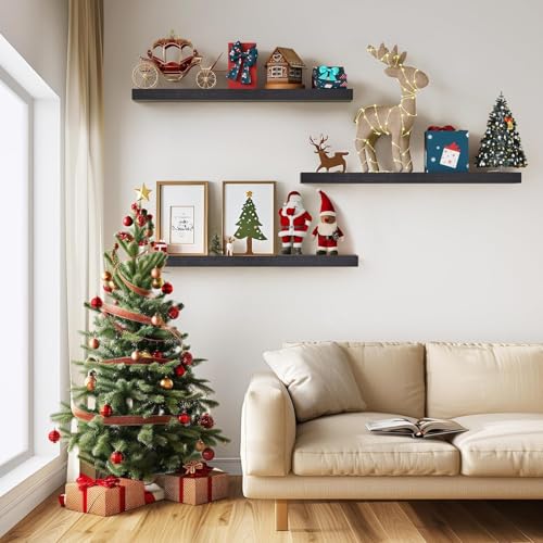 image for BAYKA Floating Shelves for Wall, 22.5 inches Wall Mounted Rustic Wood 