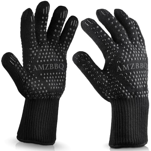 AMZBBQ® Gants pour Barbecue de qualité supérieure, résistants à la Chaleur jusqu'à 500 °C, Gants de Four Extra Longs, Gants de Cuisine pour Cuisine et Barbecue, Gants de Cuisine ignifuges en Taille S