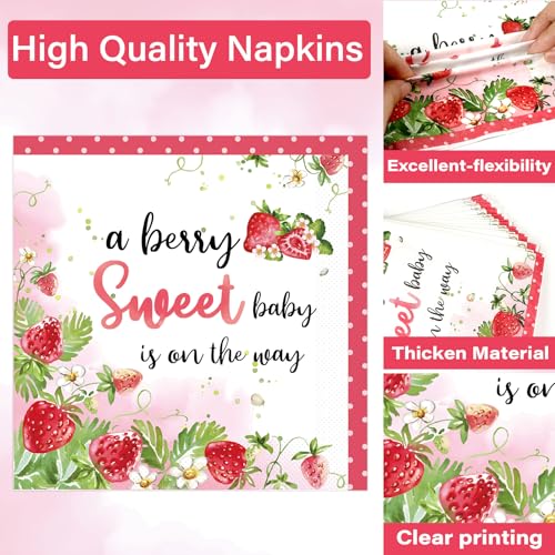 Image of Qyeahkj 100 Pcs Strawberry Baby Shower Party Plates Napkins Forks Supplies Set Sweet Berry Tableware Party Supplies A Berry Sweet Baby Is On The Way Strawberry Dinnerware Decorations Favors Serve 25
