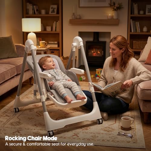 Image of Foldable High Chairs for Babies and Toddlers Convert to Baby Rocker | Convertible with Reclining Seat & Leg Rest, 3-in-1 with Tool-Free Assembly