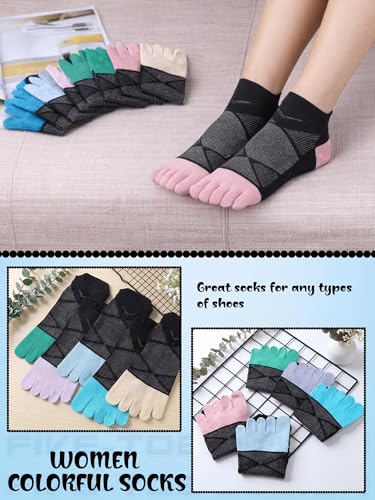 Image of Fourluoo 6 Pairs Women Cotton Athletic Toe Socks