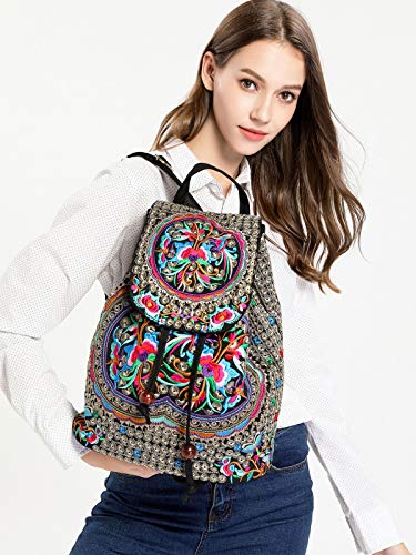 Goodhan Vintage Women Embroidery Ethnic Backpack Travel Handbag Shoulder Bag Mochila (S01 - Size Biggest - Pink - Material Upgraded) - Thumbnail 3