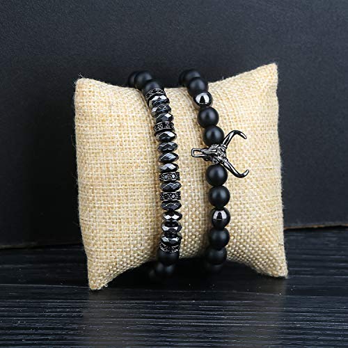 Pulsera de cuentas ASHMITA para hombre con piedra ónix negra miniatura 2