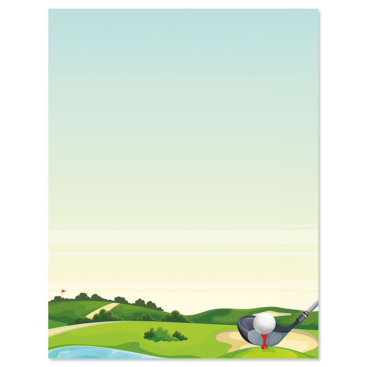 Golf Letter Papers - Set of 25 Stationery Papers, 8 1/2" x 11", Compatible Computer Paper, Golf Course Tournament Letterhead, Flyers, Party