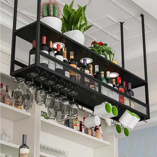 Soporte para botellas colgante de hierro 80x30x40cm negro