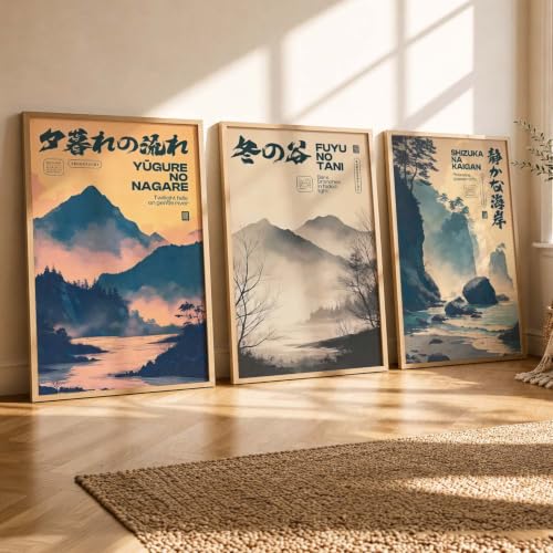 Image of kotart Japanese City View Art Posters with Frame | Aesthetic Japanese Art Framed Poster for Bedroom Living Room Gaming Room Wall Decor Set Of 3 (13X17 inch)